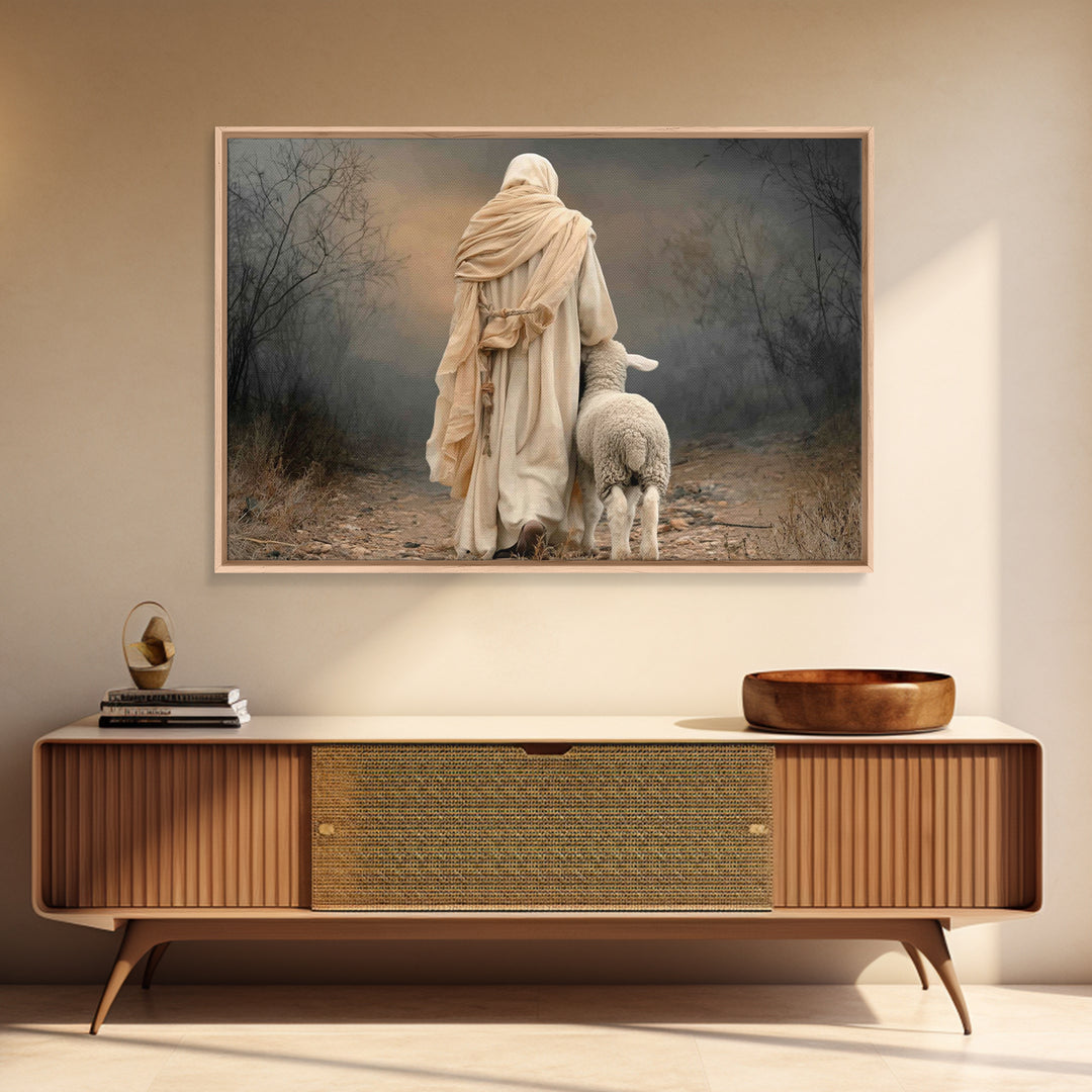 Golden Shepherd Stillness, Framed Canvas Print, Christian Art Canvas, Jesus Painting, Moody Christian Art, Christian Wall Art, Christian Ar