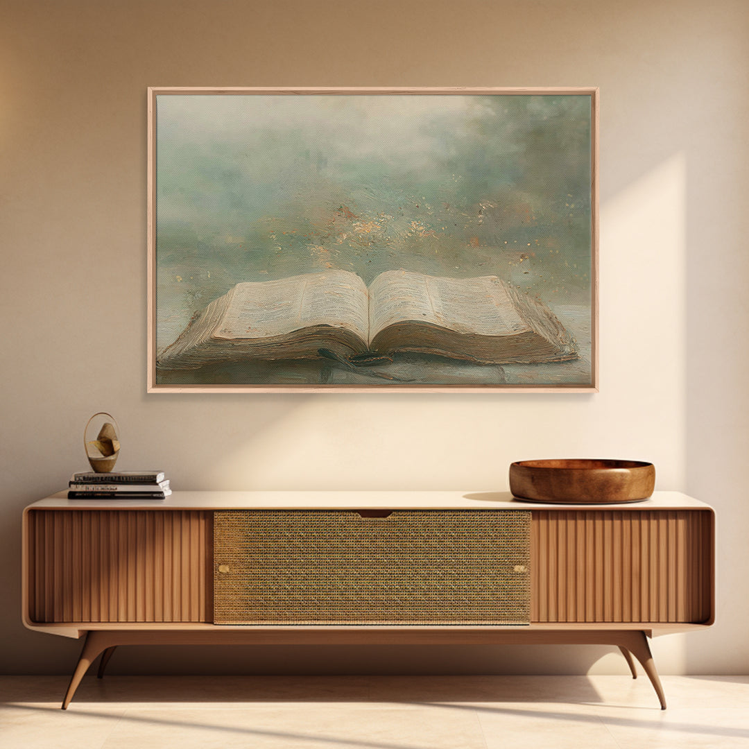 Divine Pages – Framed Canvas Print – Christian Art Print – Christian Wall Art – Christian Painting – Christian Art Canvas – Vintage Christi