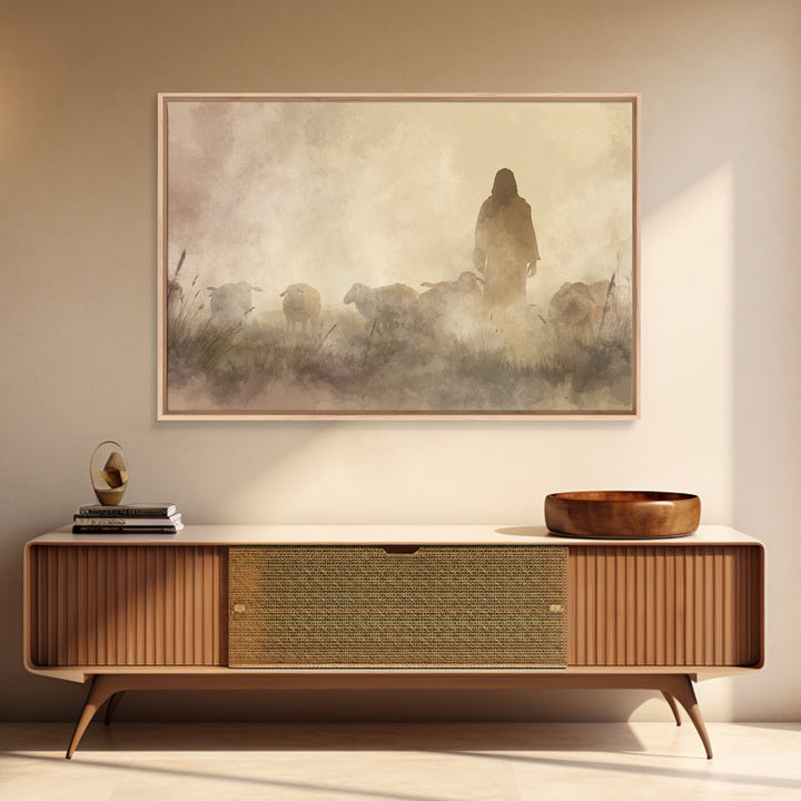 Misty Shepherd – Framed Canvas Print – Christian Wall Art – Jesus Painting – Christian Art Canvas – Moody Christian Art – Christian Gift Id