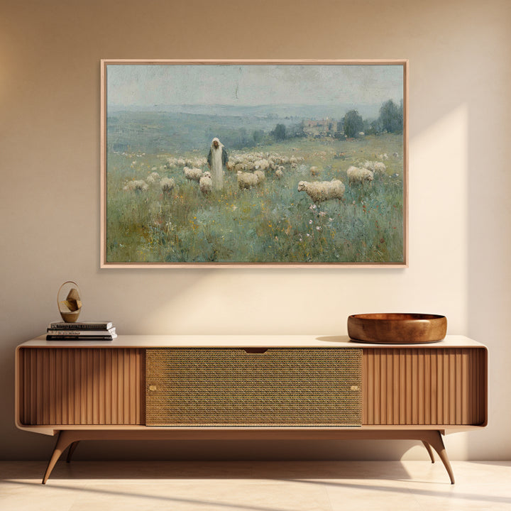 Pasture Blessing – Framed Canvas Print – Christian Art Print – Christian Wall Art – Jesus Painting – Subtle Christian Art – Christian Decor
