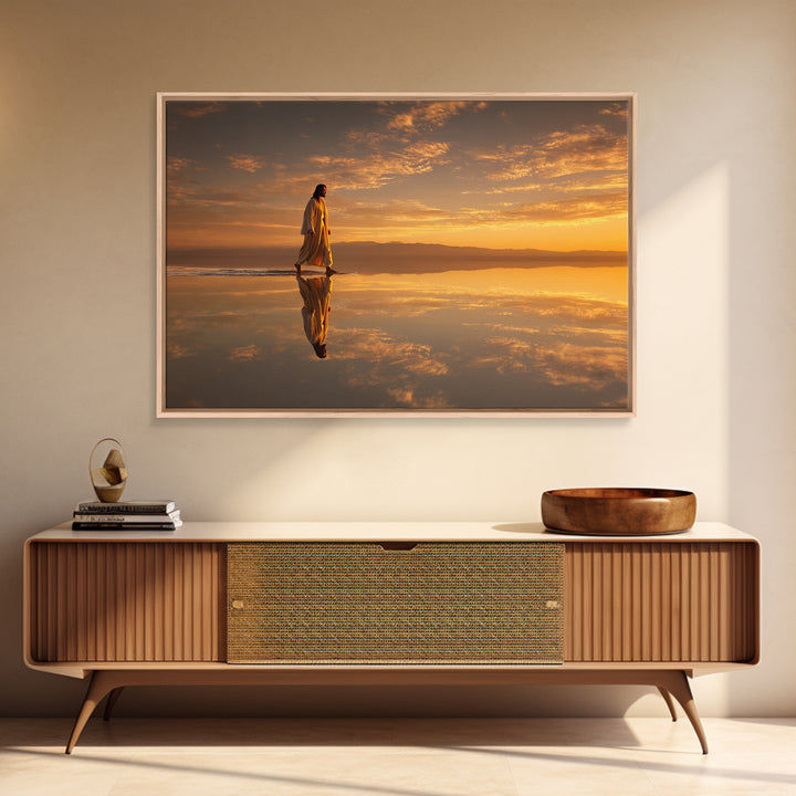 Golden Path Grace – Framed Canvas Print – Jesus Painting – Christian Art Canvas – Christian Wall Art – Modern Christian Painting – Christma