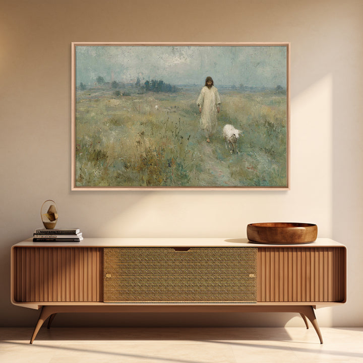 Gentle Shepherd Light, Framed Canvas Print, Christian Art Canvas, Jesus Painting, Vintage Christian Art, Christian Wall Art, Christian Gift