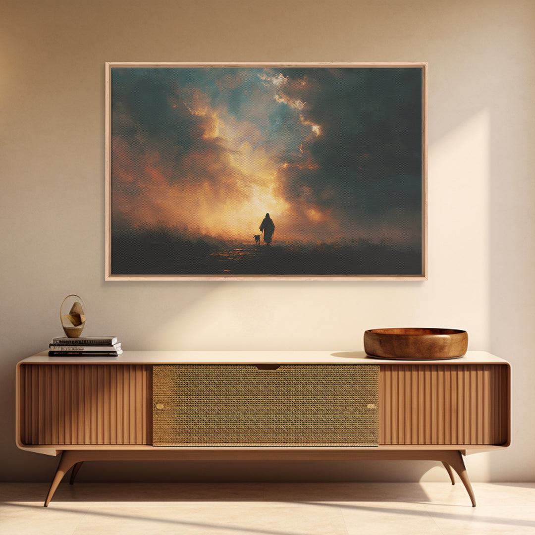 Still Waters Path | Framed Canvas Print | Christian Art Work | Jesus Painting | Subtle Christian Paintings | Christian Wall Art | Christian
