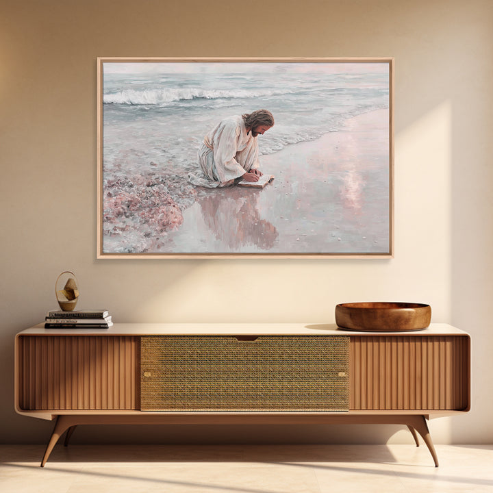 Seaside Grace | Framed Canvas Print | Christian Art Canvas | Jesus Painting | Vintage Christian Art | Christian Wall Art | Christian Gift