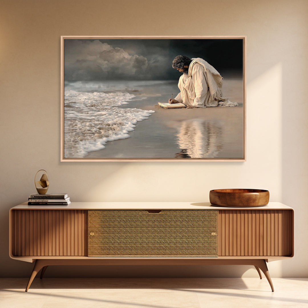 Waves Of Mercy, Framed Canvas Print, Christian Wall Art, Jesus Painting, Christian Art Canvas, Large Christian Art, Subtle Christian Art