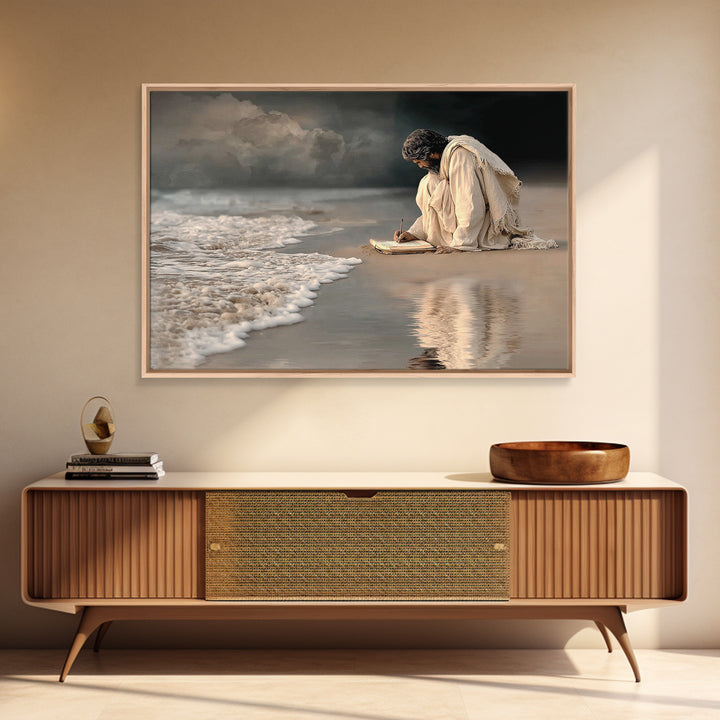 Waves Of Mercy, Framed Canvas Print, Christian Wall Art, Jesus Painting, Christian Art Canvas, Large Christian Art, Subtle Christian Art
