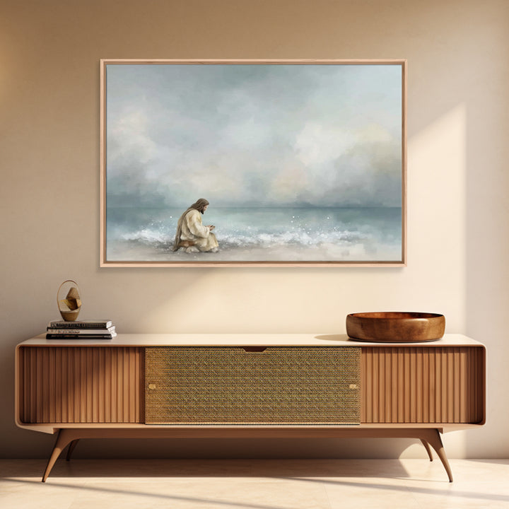 Quiet Sea Devotion, Framed Canvas Print, Christian Wall Art, Jesus Painting, Christian Art Canvas, Large Christian Art, Modern Christian Ar