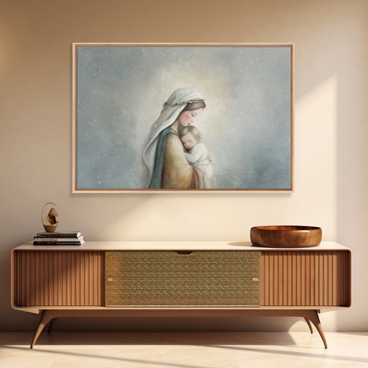 Motherly Light, Framed Canvas Print, Christian Wall Art, Mary And Jesus Painting, Christian Art Canvas, Large Christian Art, Modern Christi