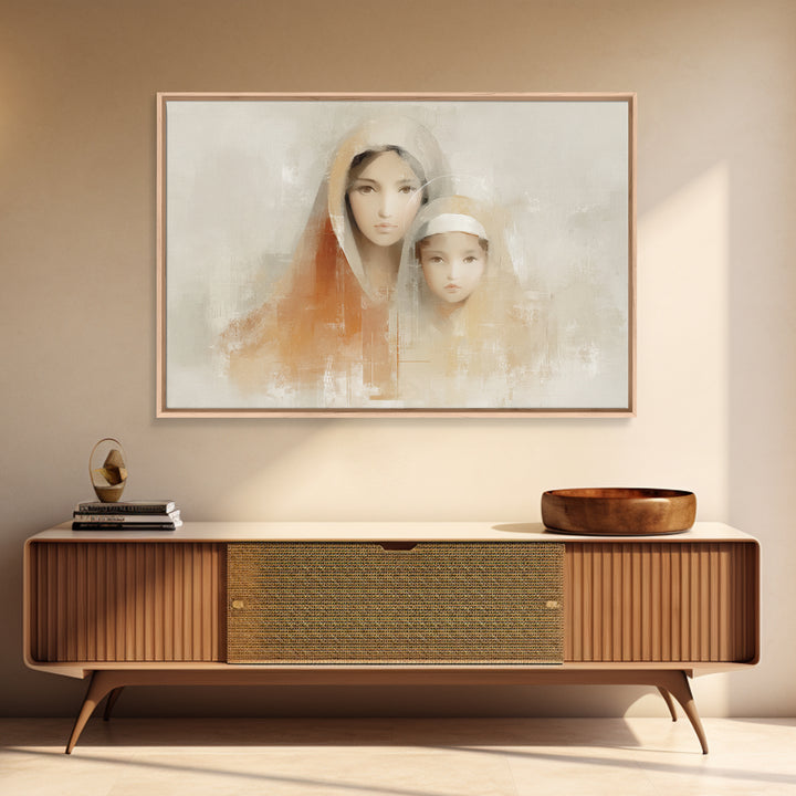 Tender Embrace, Framed Canvas Print, Christian Wall Art, Mary And Jesus Painting, Christian Art Canvas, Large Christian Art, Subtle Christi