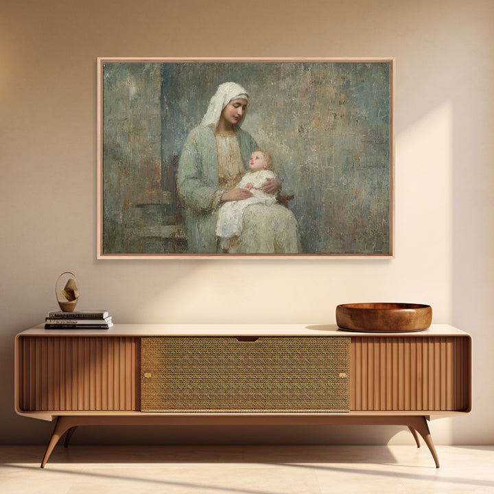 Eternal Motherhood, Framed Canvas Print, Christian Wall Art, Mary And Jesus Painting, Christian Art Canvas, Large Christian Art, Vintage Ch