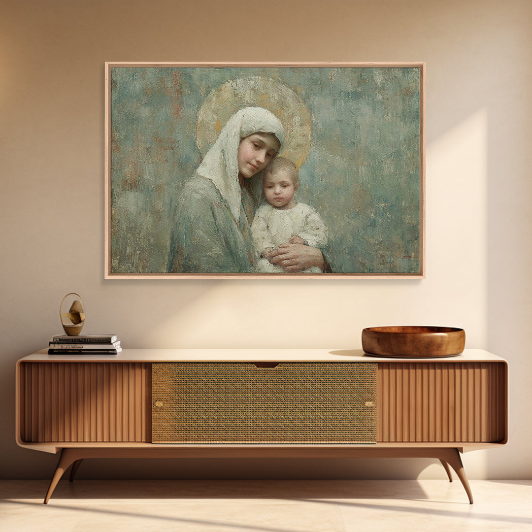 Halo Of Mercy | Framed Canvas Print | Mary And Jesus Painting | Christian Art | Christian Art Canvas | Christian Wall Art