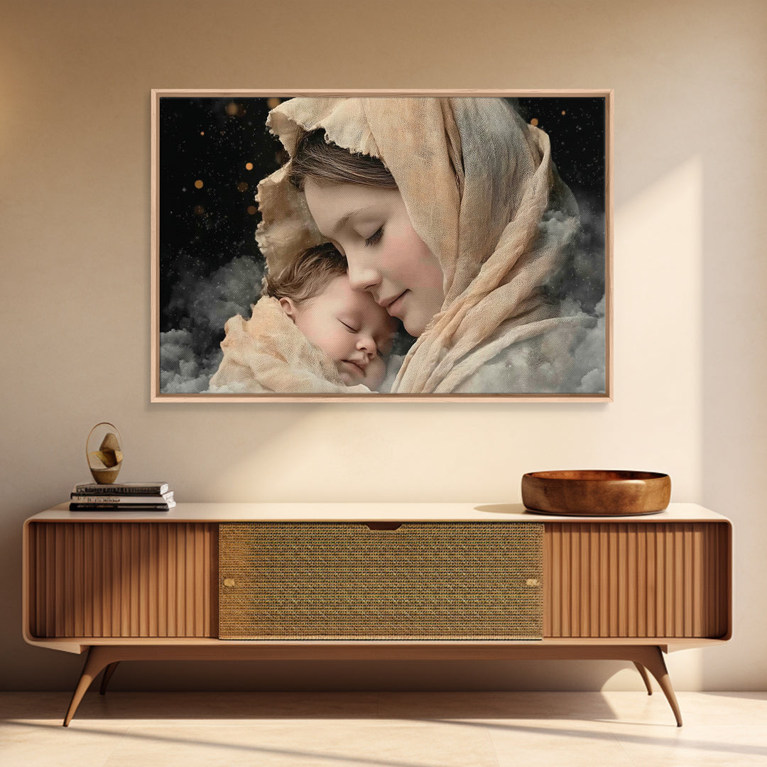 Divine Tenderness | Framed Canvas Print | Christian Art | Christian Art Canvas | Mary And Jesus Painting | Christian Wall Art