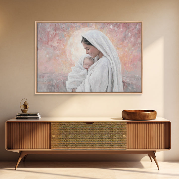 Radiant Dawn Grace | Framed Canvas Print | Christian Wall Art | Christian Art | Christian Art Canvas | Mary And Jesus Painting