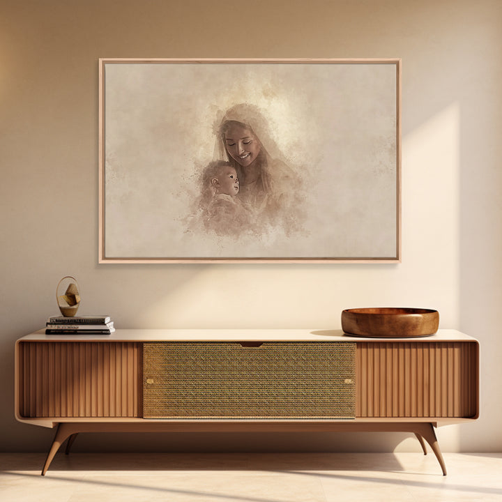 Sacred Joy | Framed Canvas Print | Christian Art Canvas | Christian Art | Christian Wall Art | Mary And Jesus Painting