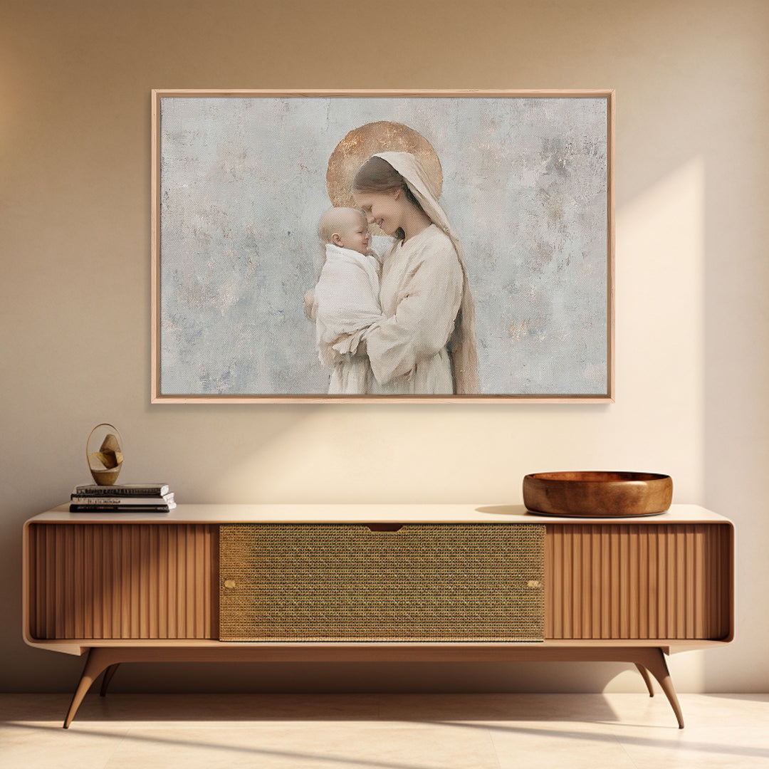 Blessed Light | Framed Canvas Print | Mary And Jesus Painting | Christian Wall Art | Christian Art | Christian Art Canvas