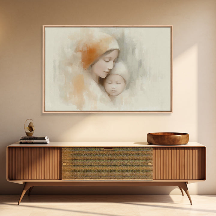 Serene Devotion | Framed Canvas Print | Christian Art | Mary And Jesus Painting | Christian Wall Art | Christian Art Canvas