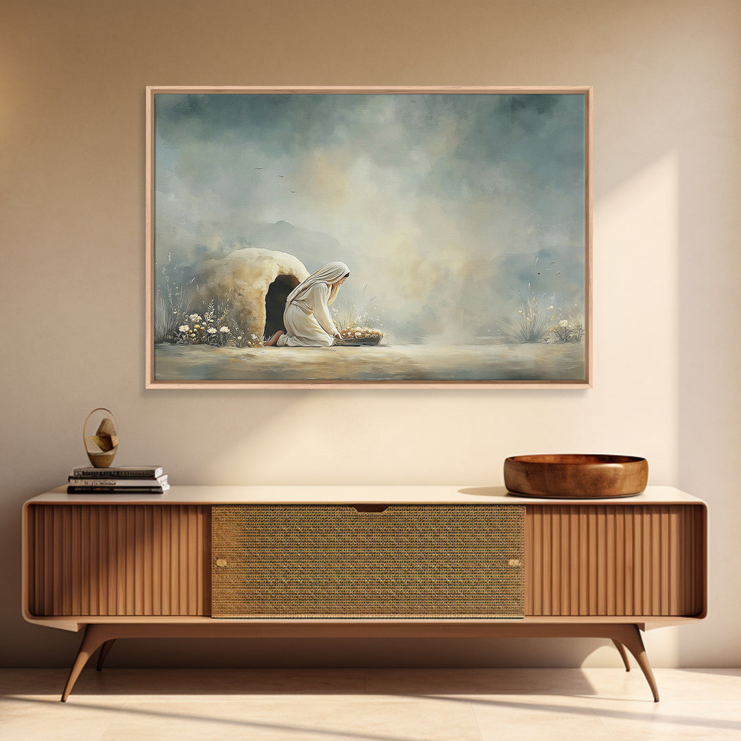 Gentle Shelter | Framed Canvas Print | Christian Art Canvas | Christian Wall Art | Christian Art | Mary And Jesus Painting