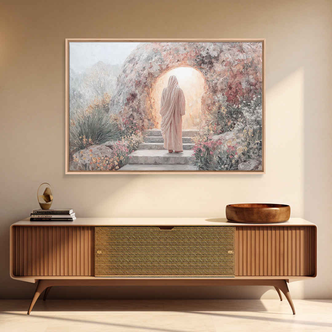 Risen Dawn Path – Framed Canvas Print – Jesus Painting – Christian Wall Art – Christian Art Canvas – Christian Gift Ideas – Christian Decor