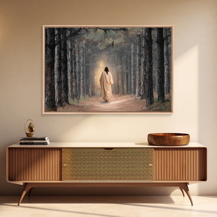 Woodland Savior Steps – Framed Canvas Print – Christian Art Canvas – Christian Wall Art – Jesus Painting – Christian Gift Ideas – Christian