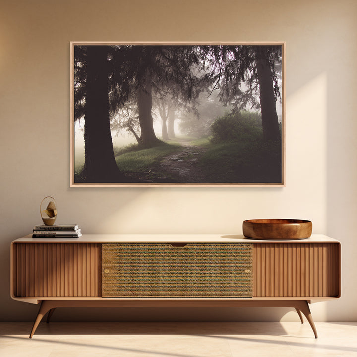 Mist Path Dawn – Framed Canvas Print – Christian Wall Art – Christian Art Canvas – Christian Gift Ideas – Christian Decor – Moody Christian