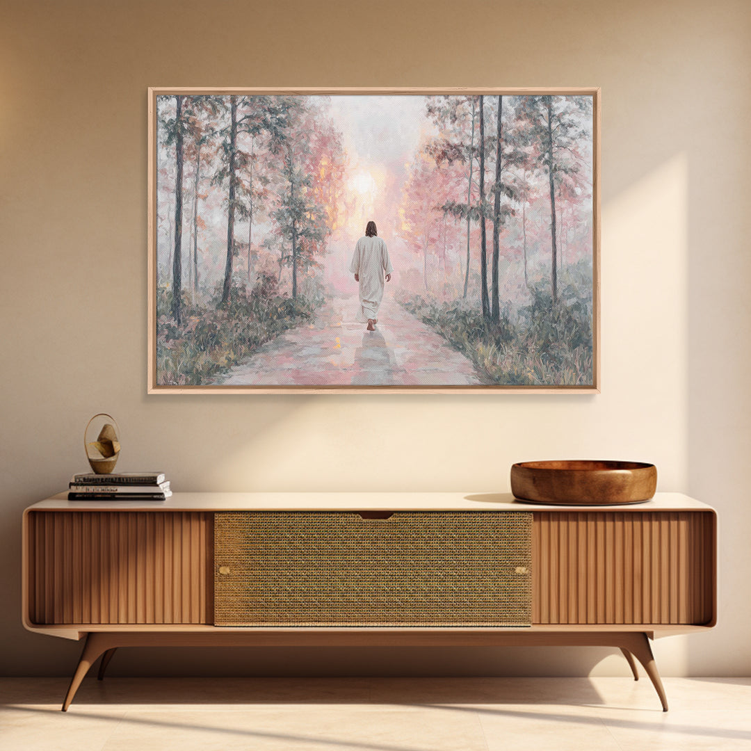 Radiant Morning Path – Framed Canvas Print – Jesus Painting – Christian Wall Art – Christian Art Canvas – Christian Decor – Christian Gift