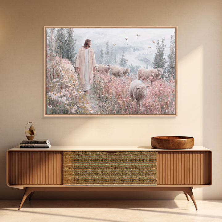Meadow Shepherd – Framed Canvas Print – Christian Wall Art – Jesus Painting – Christian Art Canvas – Christian Gift – Modern Christian Art