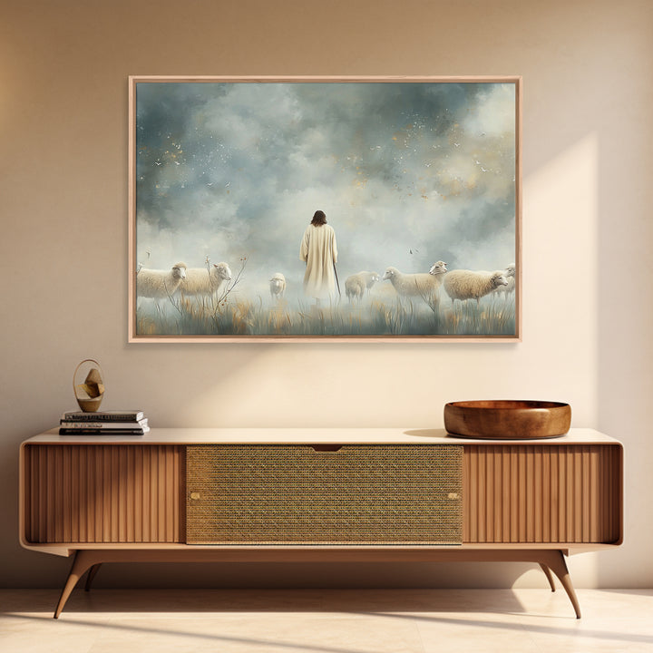 Heavenly Shepherd Light – Framed Canvas Print – Christian Wall Art – Jesus Painting – Christian Art Canvas – Modern Christian Art – Christi