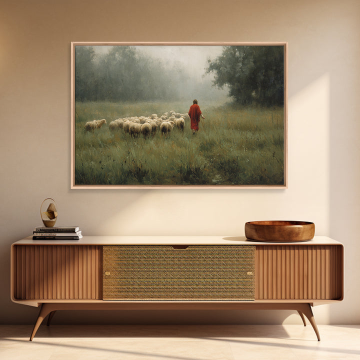 Crimson Pasture Guide, Framed Canvas Print, Christian Art Canvas, Christian Wall Art, Jesus Painting, Christian Gift Ideas, Subtle Christia