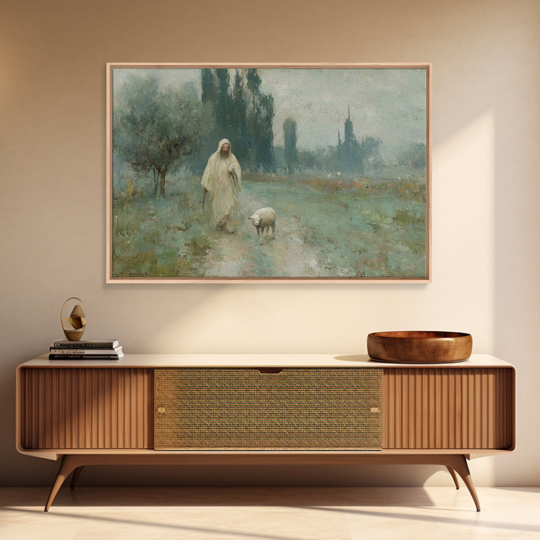 Twilight Shepherd Walk – Framed Canvas Print – Christian Christmas Art – Christian Art Canvas – Jesus Painting – Christian Wall Art – Chris