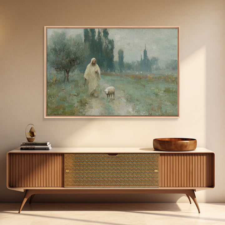 Twilight Shepherd Walk – Framed Canvas Print – Christian Christmas Art – Christian Art Canvas – Jesus Painting – Christian Wall Art – Chris