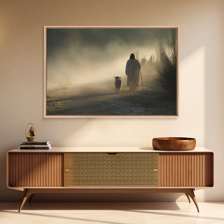 Dawn Shepherd Path – Framed Canvas Print – Jesus Painting – Christian Art Canvas – Christian Wall Art – Christian Decor – Christian Christm