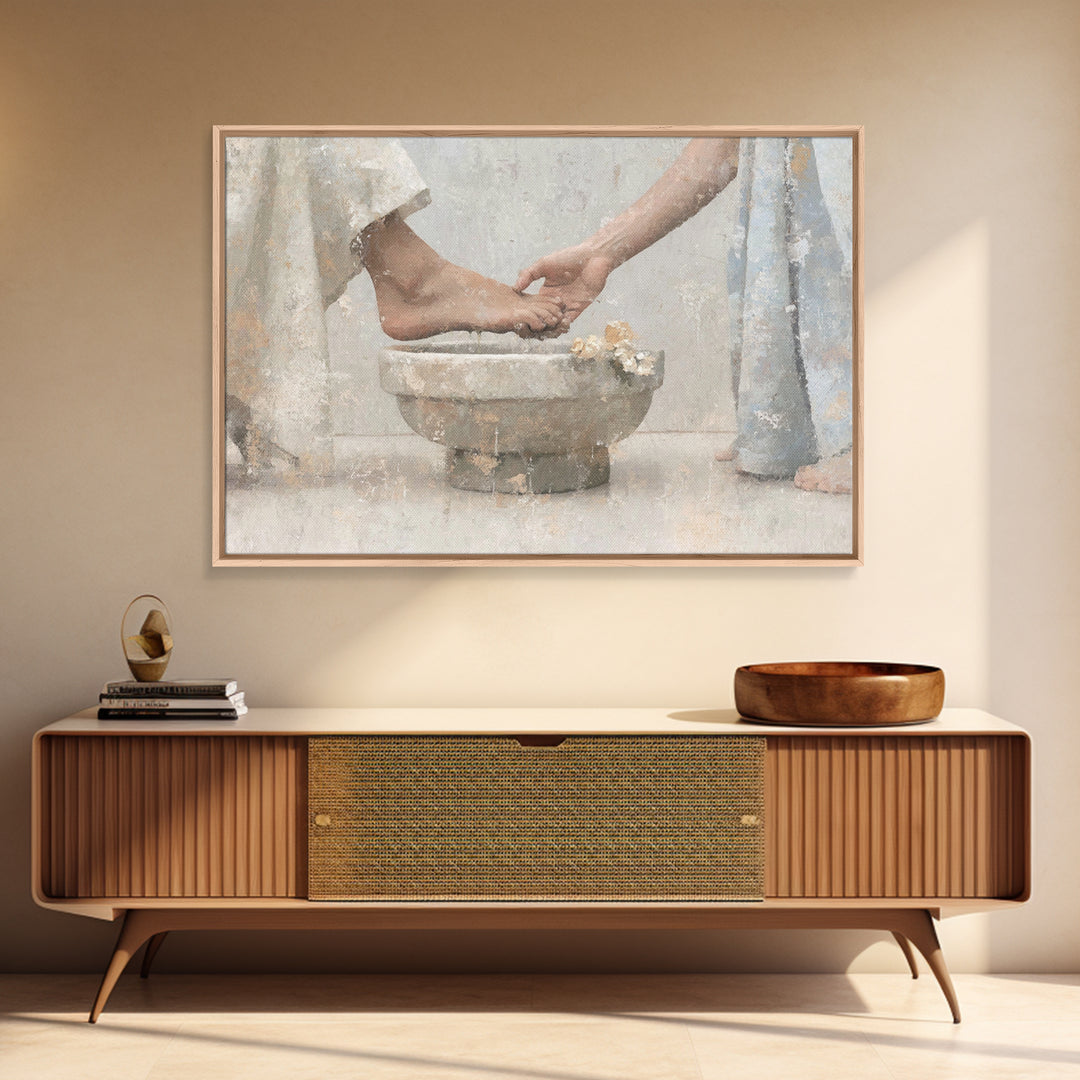 Sacred Washing – Framed Canvas Print – Christian Art Print – Subtle Christian Paintings – Christian Wall Art – Christian Art Gift – Modern