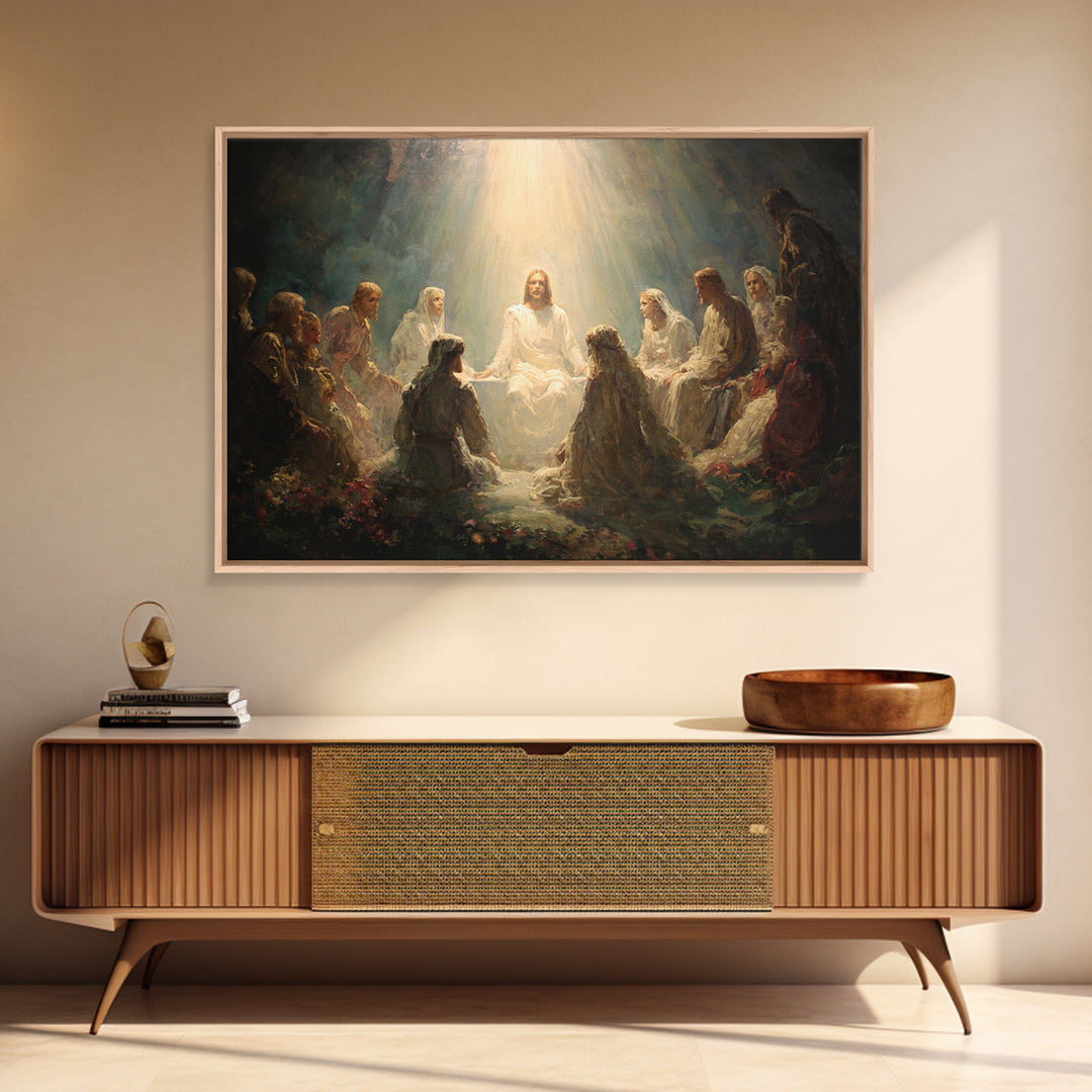 Divine Illumination, Framed Canvas Print, Christian Wall Art, Jesus Canvas Art, Modern Christian Painting, Christian Christmas Art, Christi