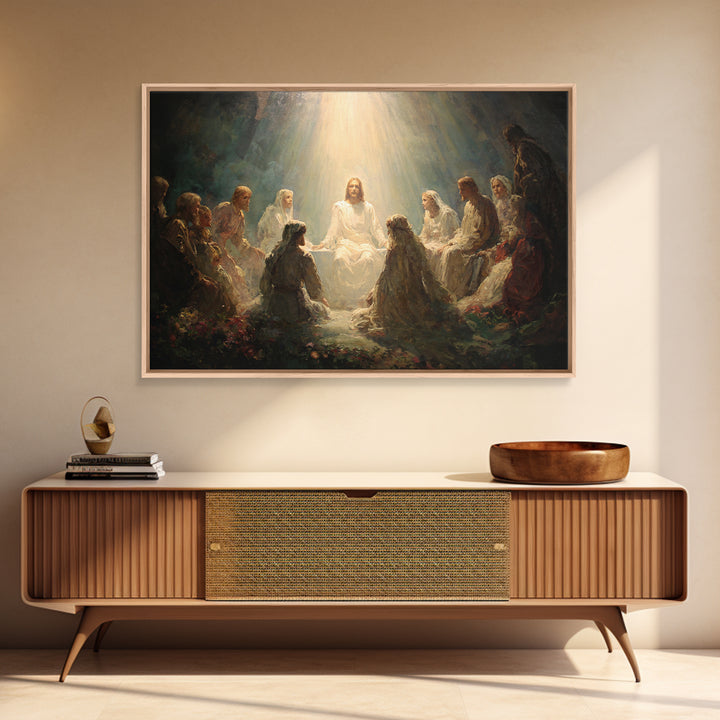 Divine Illumination, Framed Canvas Print, Christian Wall Art, Jesus Canvas Art, Modern Christian Painting, Christian Christmas Art, Christi