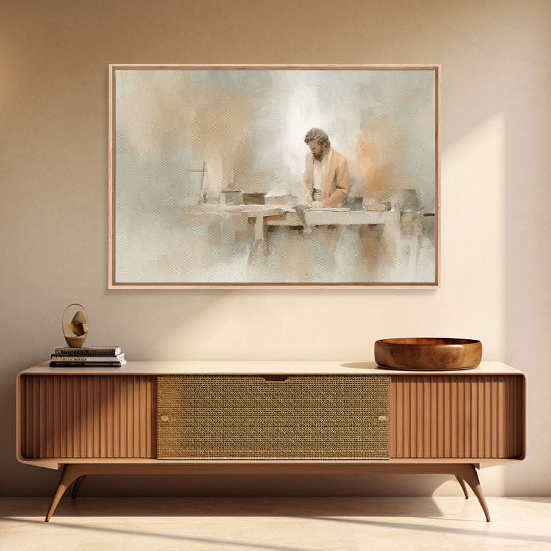 Humble Workshop, Framed Canvas Print, Christian Art Canvas, Jesus Painting, Subtle Christian Art, Christian Wall Art, Christian Gift Ideas