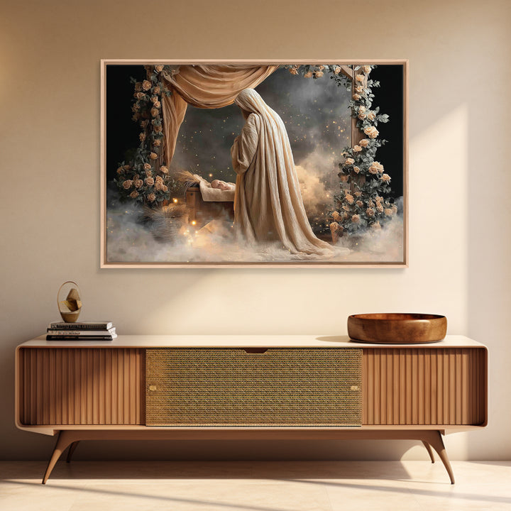 Holy Nativity – Framed Canvas Print – Christian Christmas Art – Christian Wall Art – Jesus Painting – Christian Art Canvas – Christmas Art