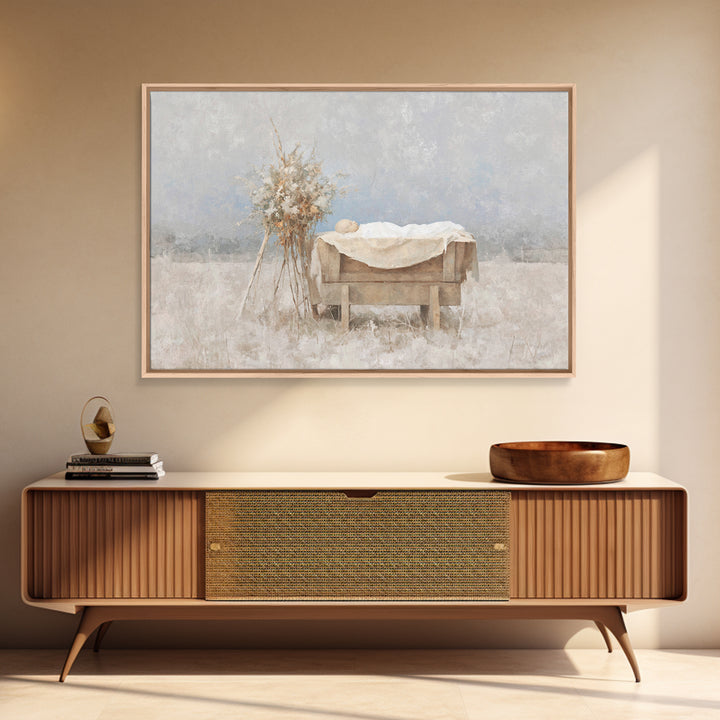 Silent Manger – Framed Canvas Print – Christian Art Canvas – Christmas Wall Art – Minimalist Christian Art – Christian Paintings – Christia
