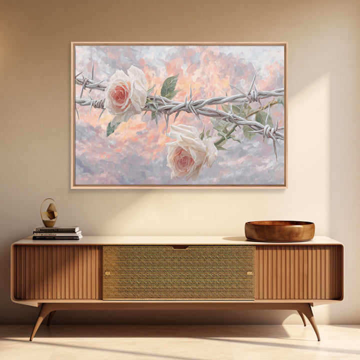 Roses Of Redemption – Framed Canvas Print – Christian Wall Art – Christian Art Canvas – Moody Christian Art – Christian Christmas Art – Mod