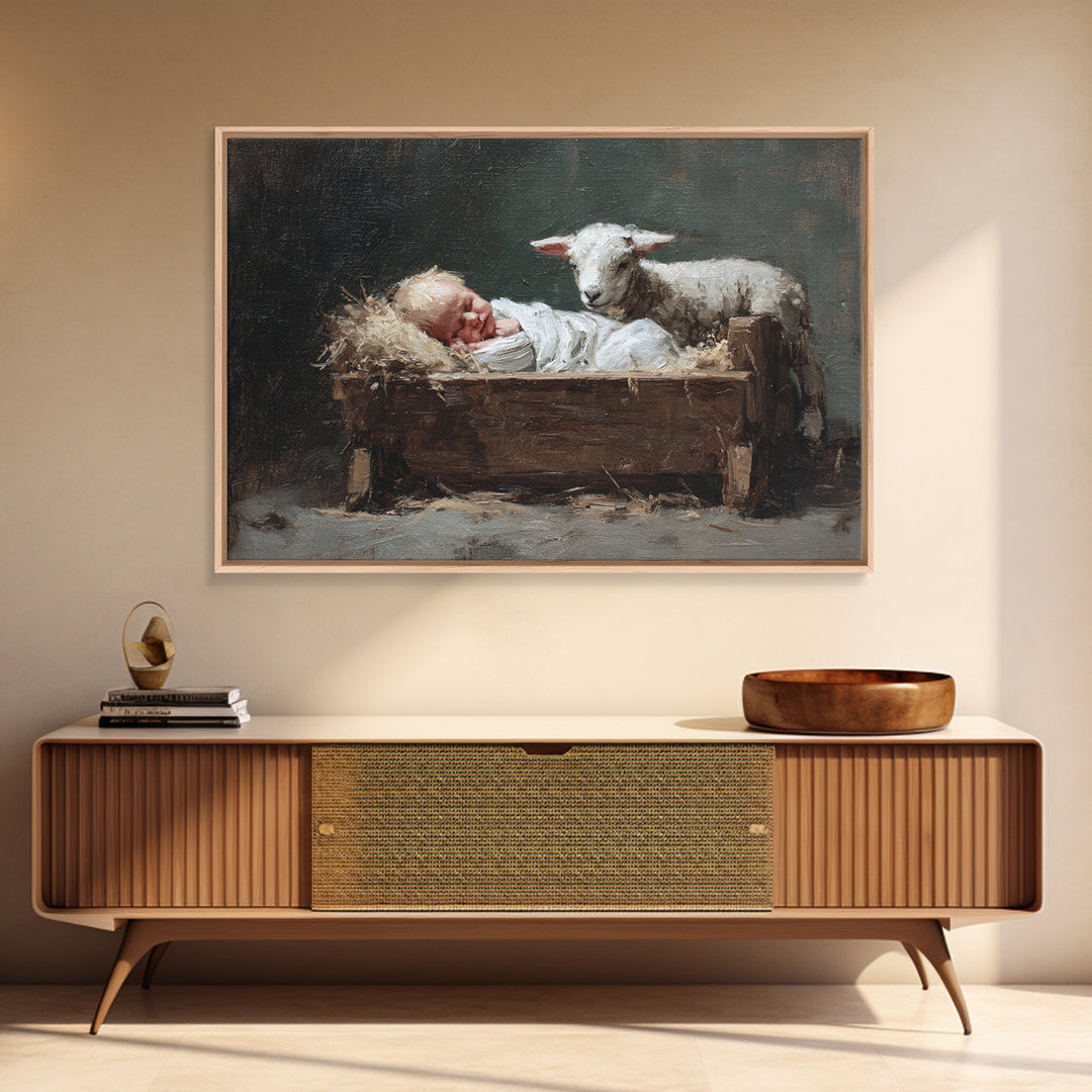 Holy Manger – Framed Canvas Print – Christmas Wall Art – Christian Art Canvas – Jesus Painting – Framed Christian Art – Christian Christmas