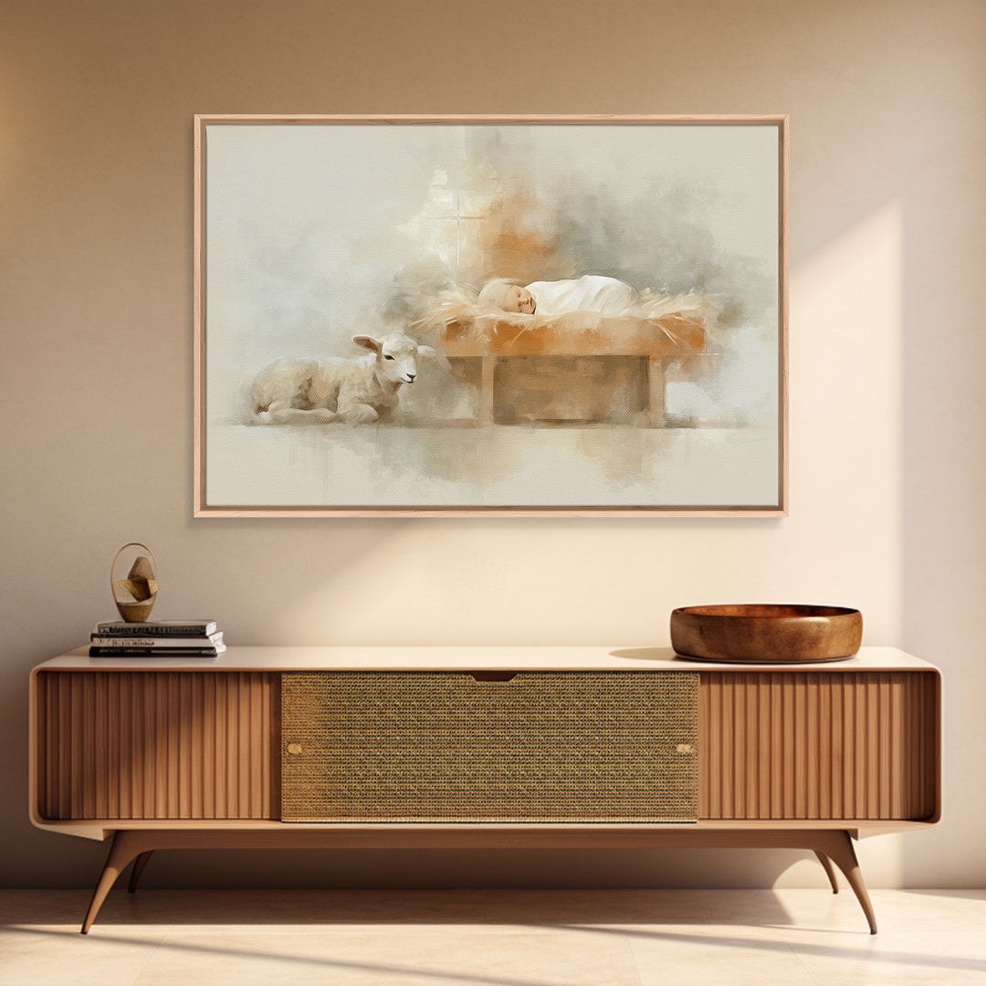 Peaceful Arrival – Framed Canvas Print – Christian Wall Art – Christian Art Canvas – Minimalist Christian Art – Christian Christmas – Chris