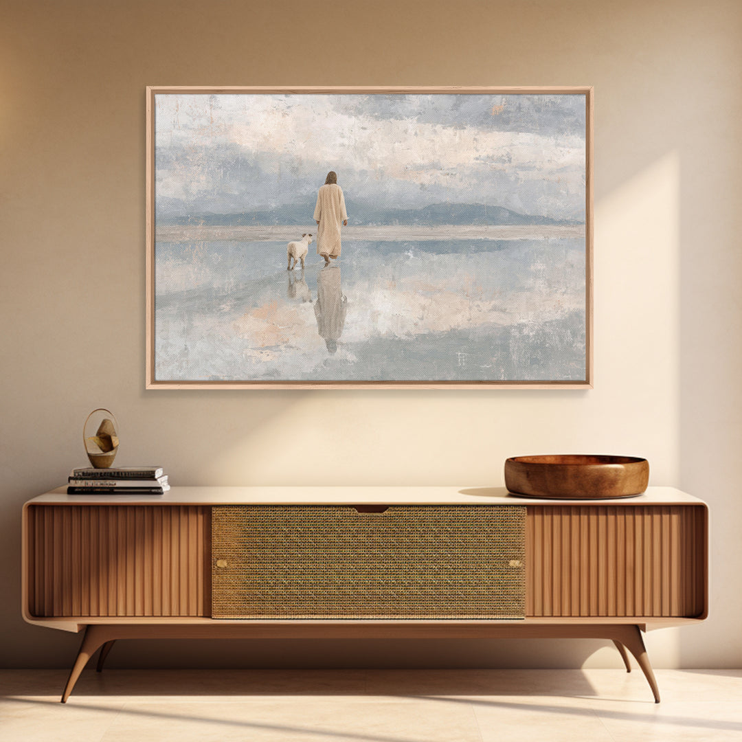 Peaceful Horizon Path – Framed Canvas Print – Christian Art Print – Christian Wall Art – Jesus Painting – Minimalist Christian Art – Christ