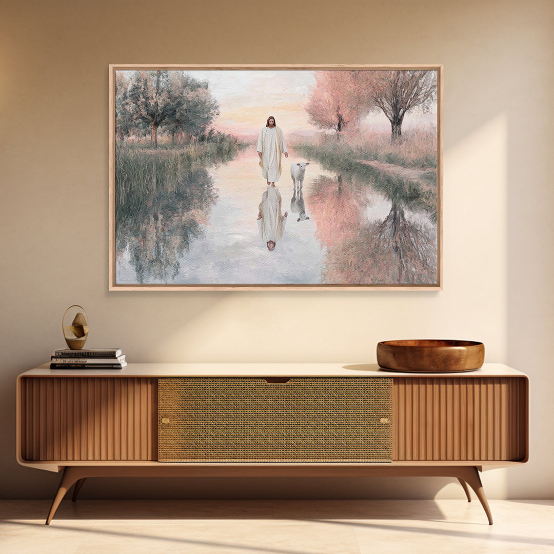 Calm Pasture Journey – Framed Canvas Print – Christian Wall Art – Christian Art Canvas – Jesus Painting – Subtle Christian Art – Christian