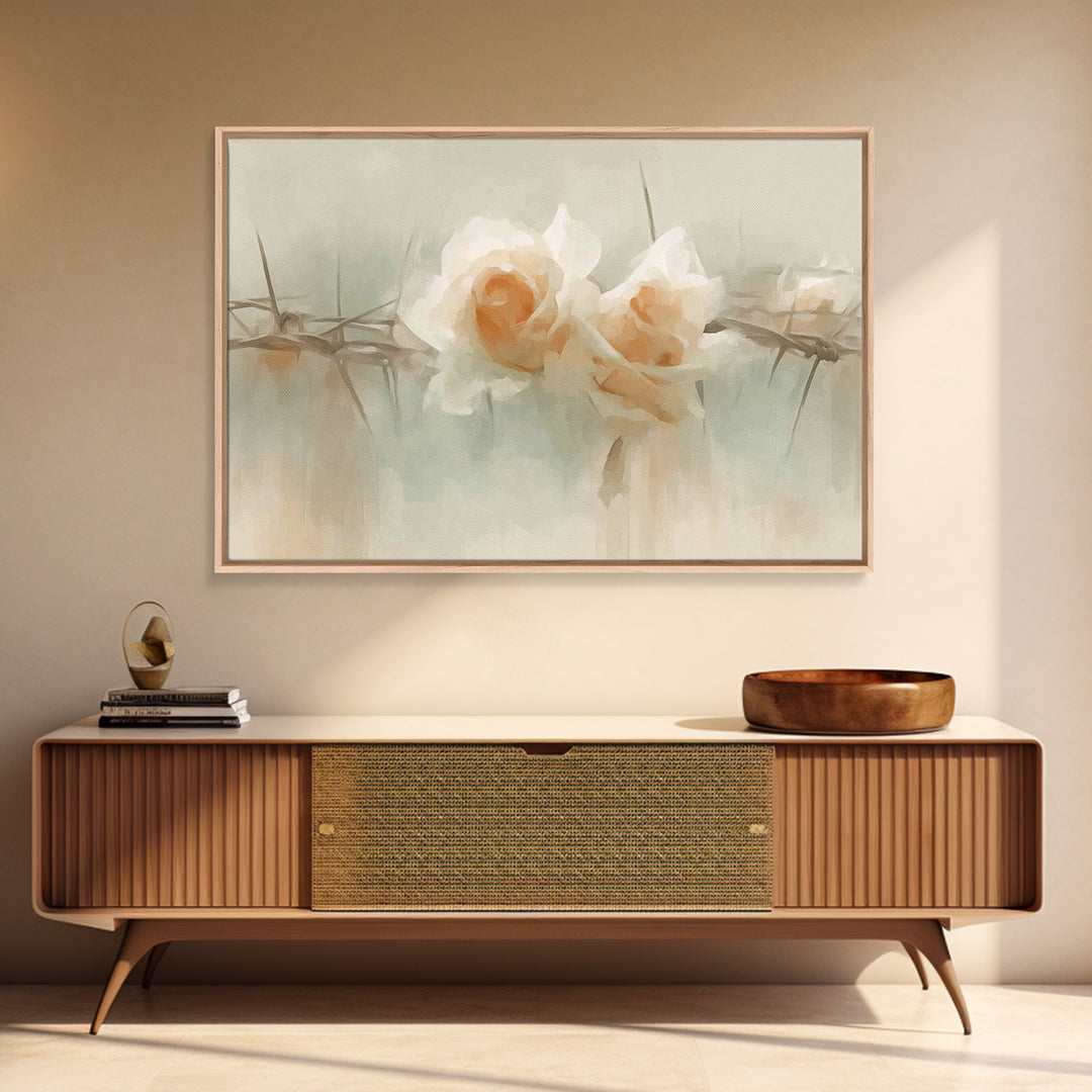 Roses Of Mercy – Framed Canvas Print – Christian Art Prints – Christian Wall Art – Abstract Christian Art – Subtle Christian Art – Christia