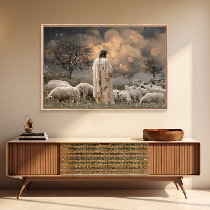 Twilight Pasture Watch | Framed Canvas Print | Christian Art Canvas | Jesus Painting | Christian Wall Art | Moody Christmas Art | Christian