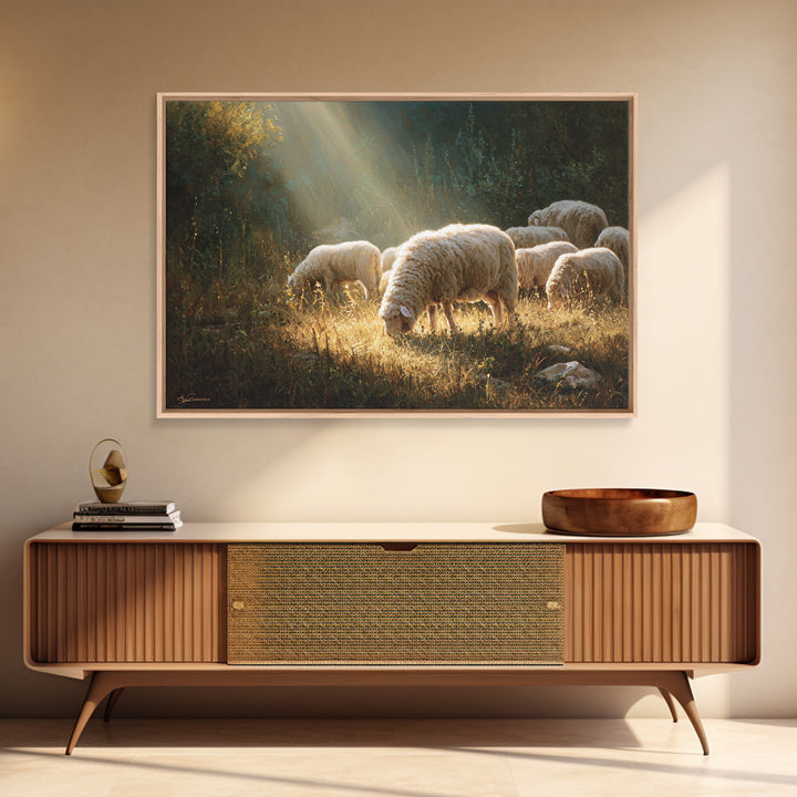 Sunlit Meadow Peace – Framed Canvas Print – Christian Art Canvas – Christian Wall Art – Christian Painting – Christian Gift – Christmas Art