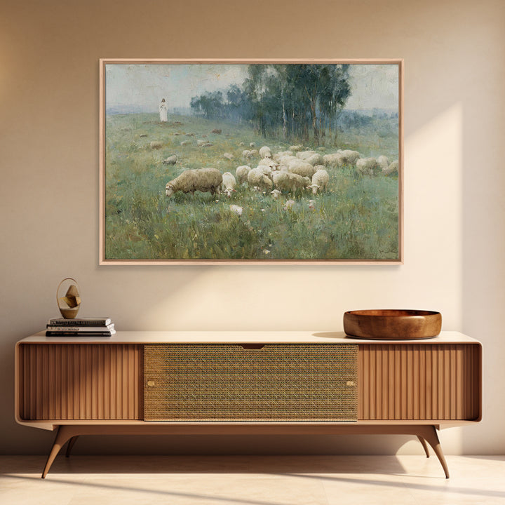 Hillside Shepherd Calm | Framed Canvas Print | Christian Art Print | Christian Wall Art | Jesus Painting | Vintage Christian Art | Christia