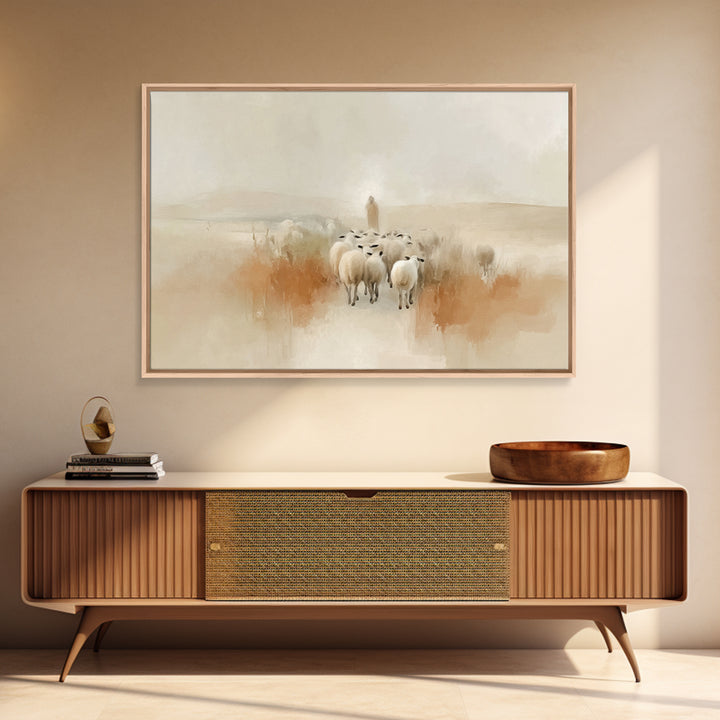Desert Flock Journey, Framed Canvas Print, Christian Art Canvas, Christian Wall Art, Jesus Painting, Minimalist Christian Art, Christian Gi