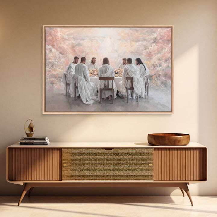 Heavenly Supper Light | Framed Canvas Print | Christian Wall Art | Jesus Painting | Christian Art Canvas | Modern Christian Art | Christian