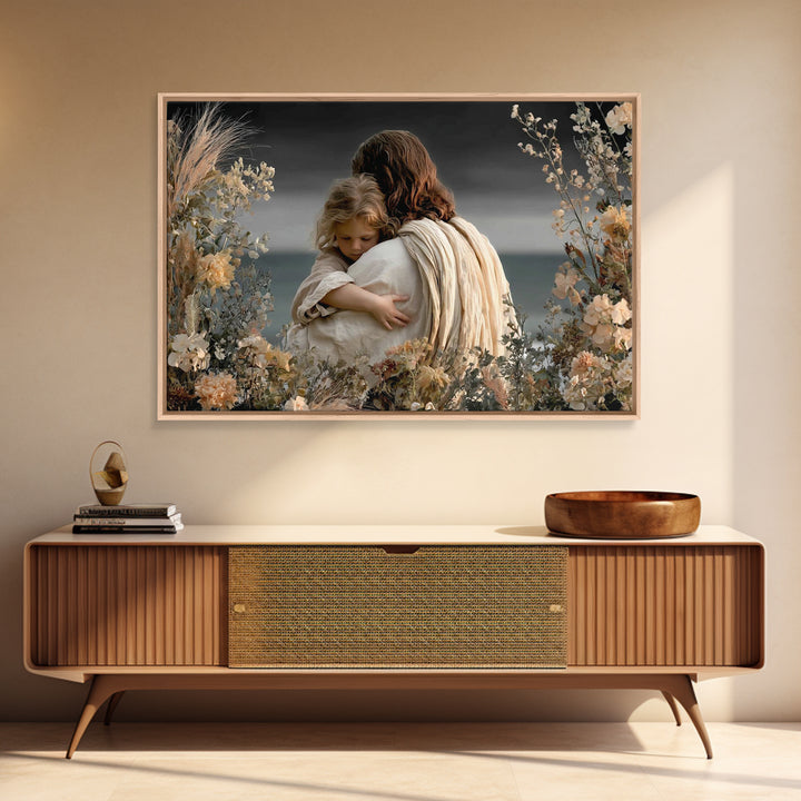 Embrace Of Peace | Framed Canvas Print | Jesus Painting | Christian Wall Art | Christian Art Canvas | Subtle Christian Art | Christian Deco