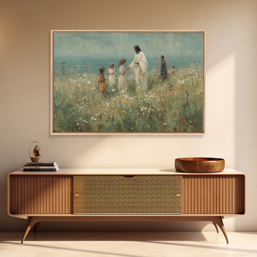 Fields Of Mercy – Framed Canvas Print – Christian Wall Art – Jesus Painting – Christian Art Canvas – Pastoral Scenery – Christian Christmas